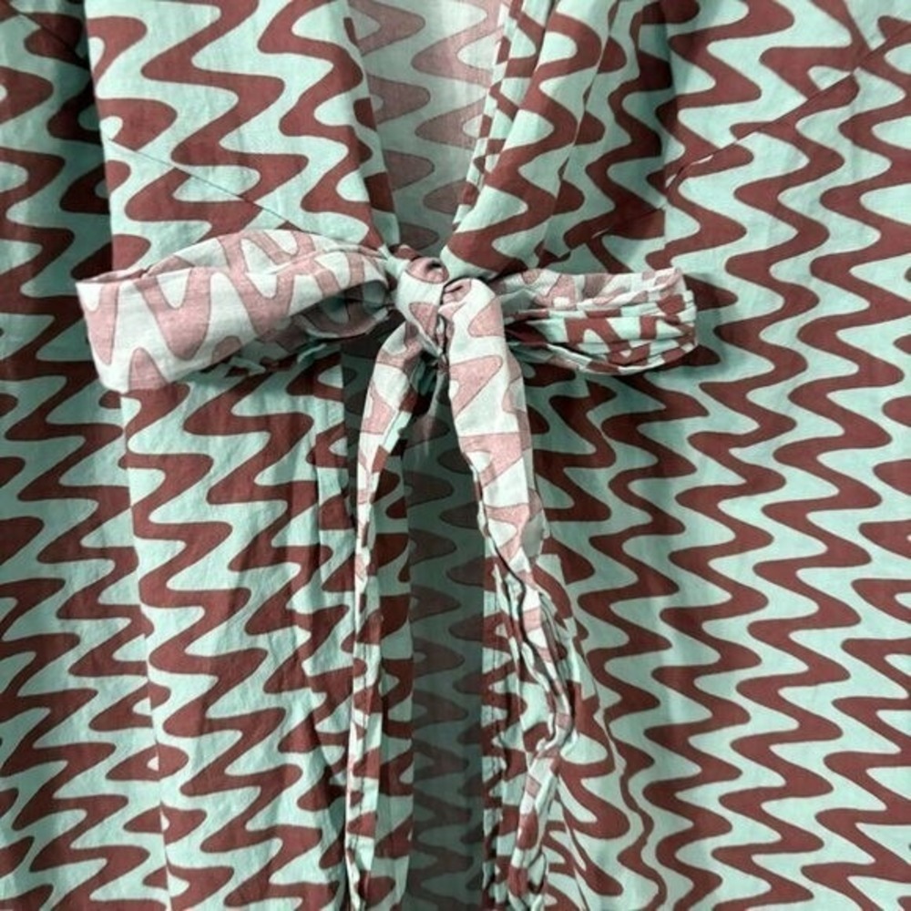 Zara Printed Tunic Long Sleeve Side Slit Front Tie Closure Retro Size XL - Picture 5 of 11